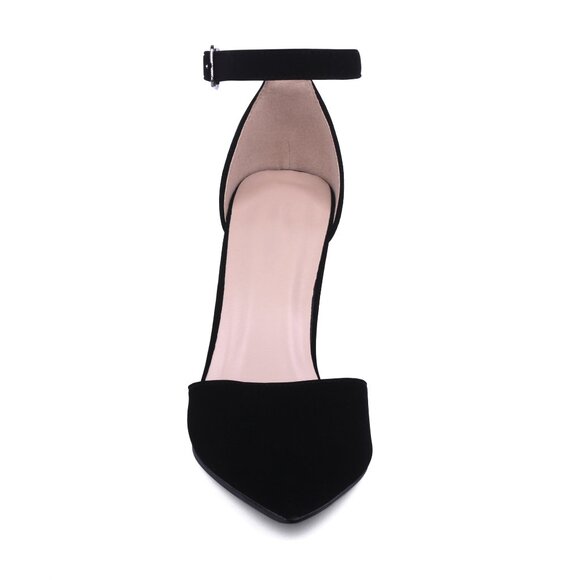 WOMEN'S SHOES D'ORSAY POINTED TOE BLACK NUBUCK ANKLE STRAP HEEL CASUAL - Picture 4 of 4